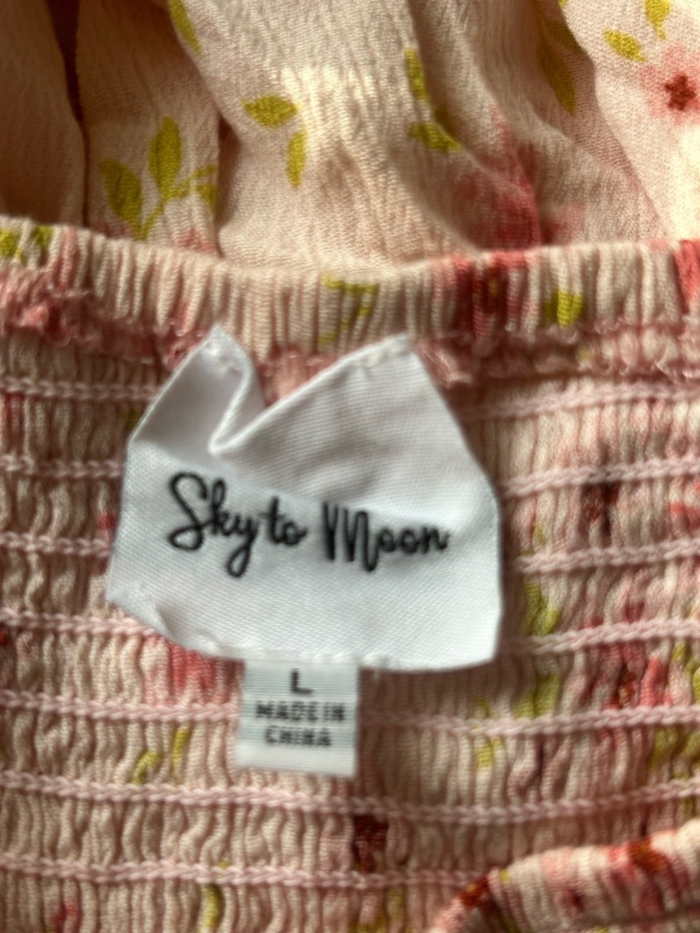 Sky to Moon Pink Floral Smocked Tiered Ruffle Mini Skirt Size Large - Picture 3 of 4
